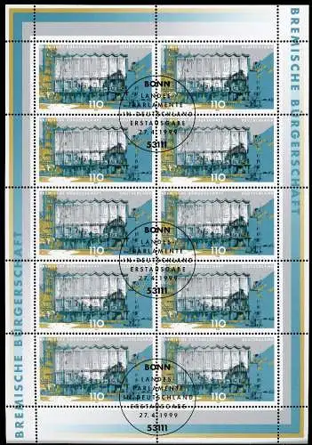 BRD 2040 Zehnerbogen Bonn Ersttagssonderstempel #GQ398