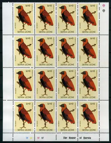 Sierra Leone 16er Bogenteil 1100 postfrisch Vögel #JD358