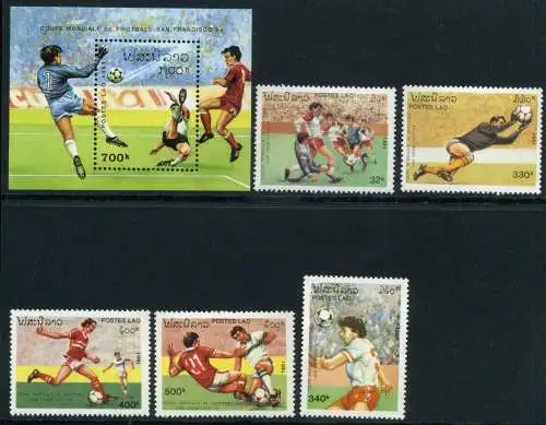 Laos 1261-1265 + Bl 138 postfrisch Fußball #GE570