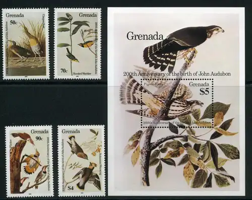 Grenada 1343-1346 + Bl 136 postfrisch Vögel #JC570