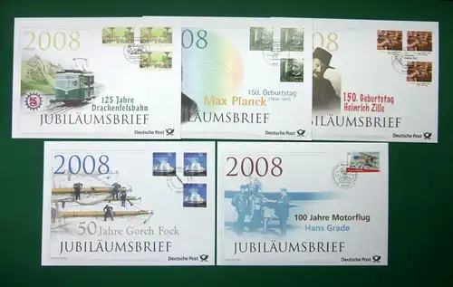 Bund 5 Jubiläumsbriefe 2008 der Deutschen Post #IF085