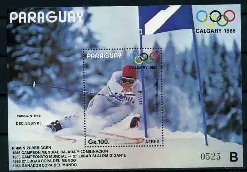 Paraguay Block 441 postfrisch Olympia 1988 Calgary #JG744