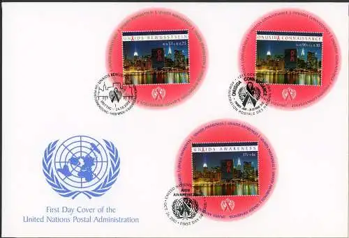 UNO Trio Brief 78 Aids-Bekämpfung 2002 Ersttagesbrief/FDC #IX283