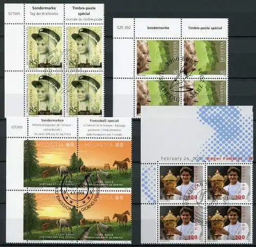 Schweiz Lot 4er Blöcke Eckrand oben links Ersttagssonderstempel #HD258