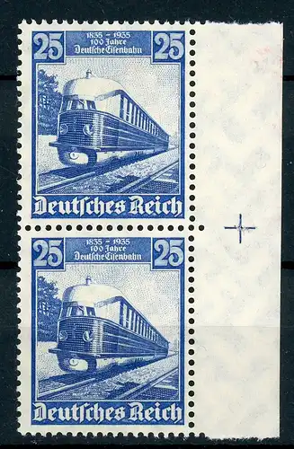Deutsches Reich 582 postfrisch senkr. Paar Bogenrand Eisenbahn #IU786