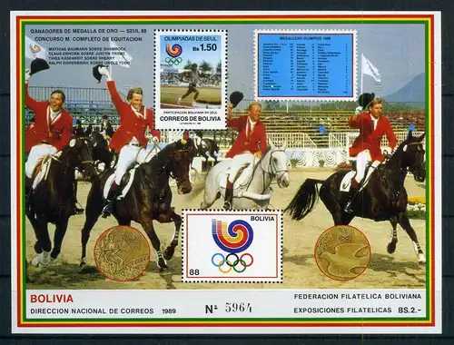 Bolivien Block 179 postfrisch Olympiade 1988 #JG751