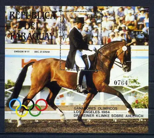 Paraguay Block 427 postfrisch Olympiade 1984 #JG753