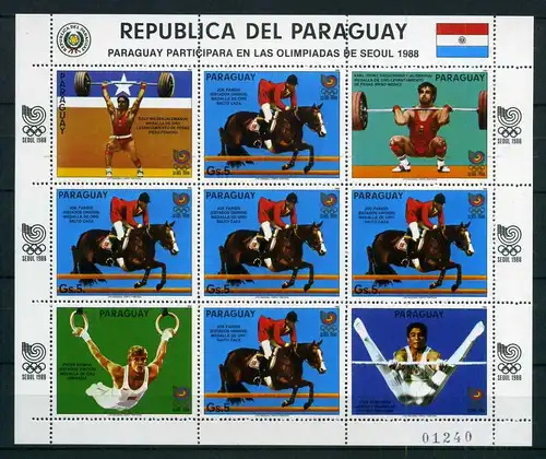 Paraguay Kleinbogen 4053 postfrisch Olympiade 1988 #IF157