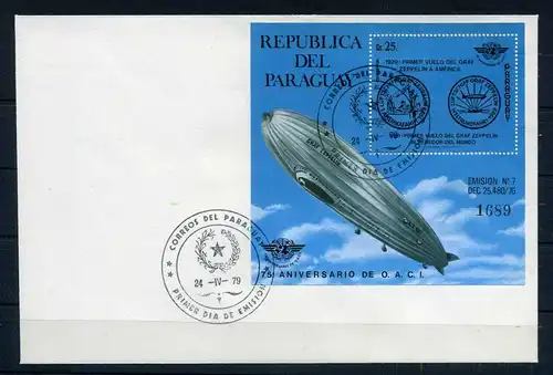 Paraguay Block 334 Zeppelin Ersttagssonderstempel #GO539