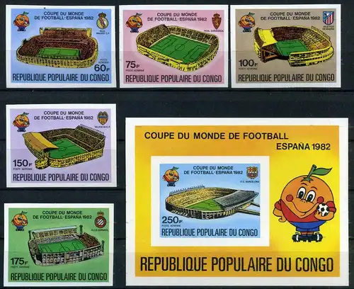 Kongo 736-740 + Bl 23 postfrisch Fußball geschnitten #GE540