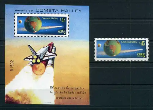 Chile 1108 A + Bl 1 A postfrisch Raumfahrt #OZ1158