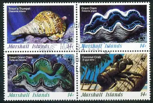 Marshall Inseln 4er Block 73-76 gestempelt Muscheln #OZ1212
