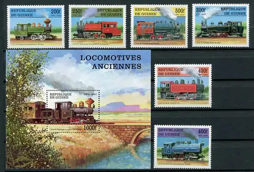 Guinea 1659-1664 + BL 512 postfrisch Eisenbahn Lokomotive #IU755