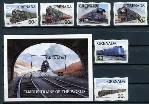 Grenada 1153-1158 + Block 105 postfrisch Eisenbahn Lokomotive #IU835