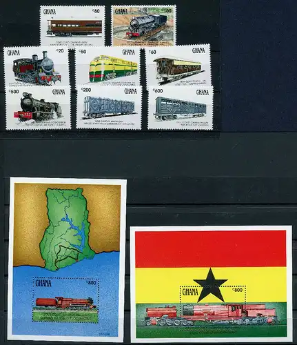 Ghana 1652-1659 + Block 1660-1661 postfrisch Eisenbahn Lokomotive #IU817