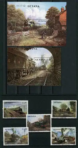 Guyana 3170-3174 + Block 92-93 postfrisch Eisenbahn Lokomotive #IU818