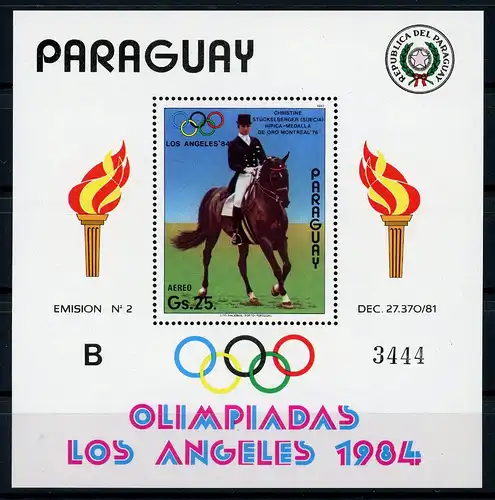 Paraguay Bl 395 postfrisch Olympia #JJ421