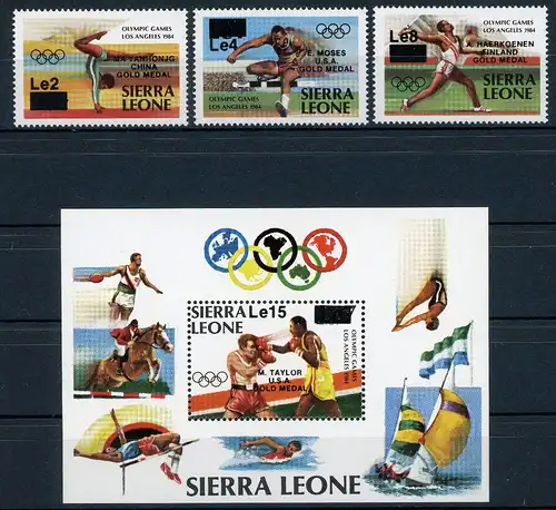 Sierra Leone 827-829 + Bl 33 postfrisch Olympia #JJ423