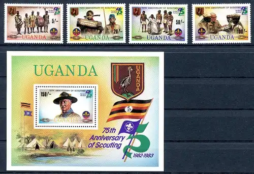 Uganda 338-341 + Block 36 postfrisch Pfadfinder #IU882