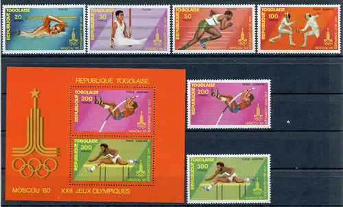 Togo 1422-1427 A + Block 154 A postfrisch Olympiade 1980 #JG754