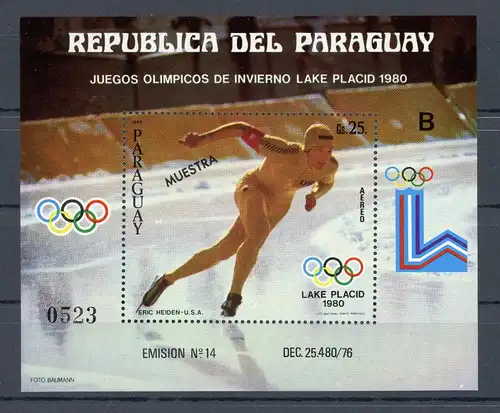 Paraguay Block 352 postfrisch Olympiade 1980 #JG661