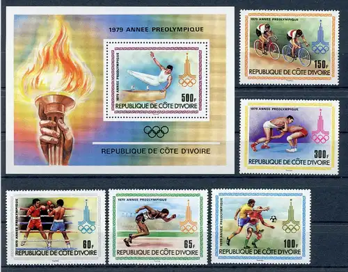 Elfenbeinküste 614-618 + Block 15 postfrisch Olympiade 1980 #JG664