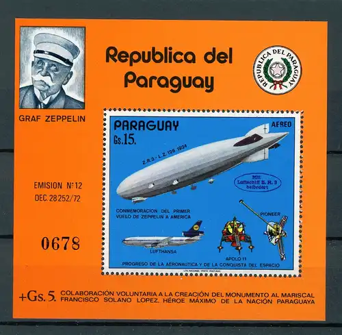Paraguay Block 246 postfrisch Zeppelin #GO532