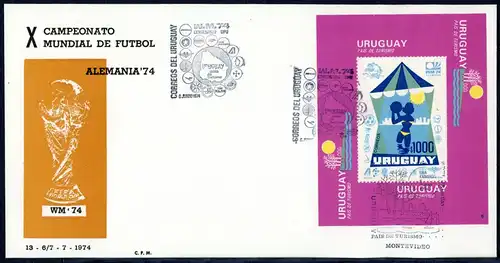 Uruguay Block 20 Lufthansa, Fußball Ersttagesbrief/FDC #GI585