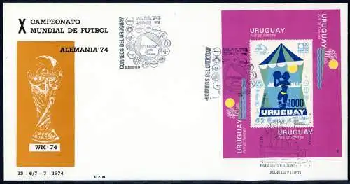 Uruguay Block 20 Lufthansa, Fußball Ersttagesbrief/FDC #GI585