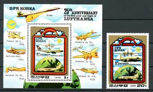 Korea Nord 2062 + Block 85 postfrisch Lufthansa #GI196