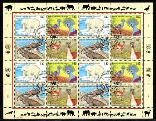 UNO Genf ZD-Bogen 305-308 gefährdete Tierarten Ersttagssonderstempel #JM148