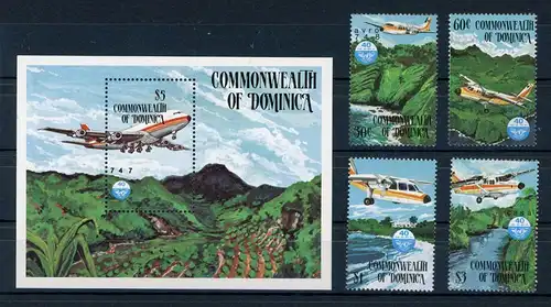 Dominica 889-892 + Block 94 postfrisch Flugzeuge #GI011