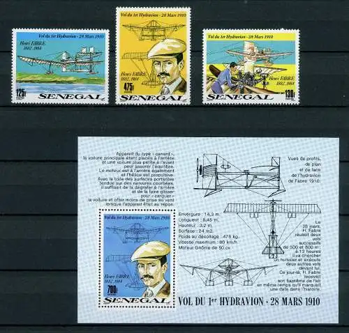 Senegal 1061-1063 + Block 49 postfrisch Flugzeuge #GI563