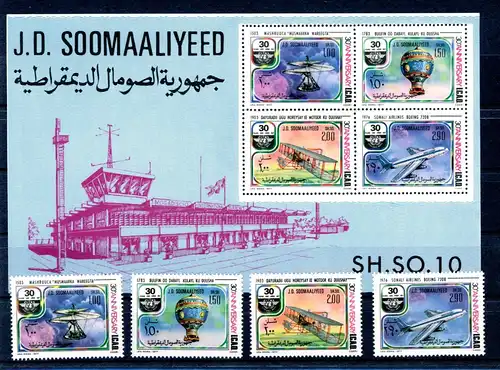 Somalia 257-260 + Block 5 postfrisch Flugzeuge #GI090