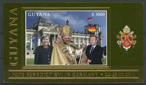 Guyana Goldmarke Block 841 postfrisch Benedikt XVI. #IS629