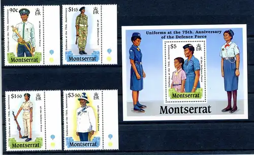 Montserrat 736-739 + Block 51 postfrisch Uniformen #OZ1396