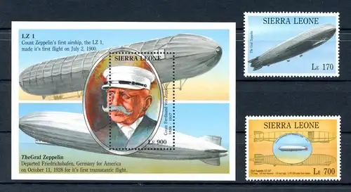 Sierra Leone 1958-1959 + Block 214 postfrisch Zeppelin #GO508