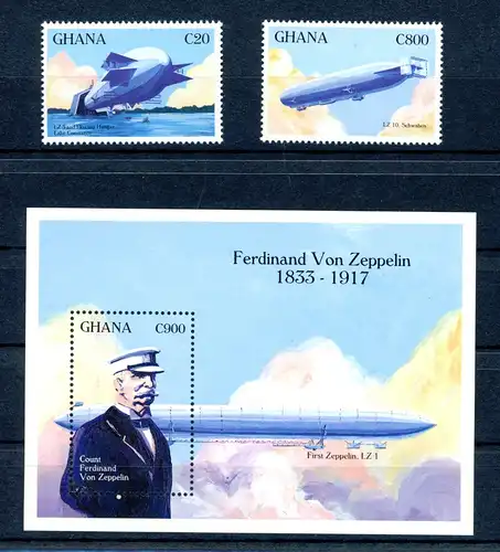 Ghana 1779-1780 + Block 214 postfrisch Zeppelin #GO516
