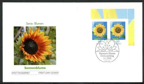 Bund DS Blumen 2434 waag. Paar Eckrand or Ersttagesbrief/FDC #JE848