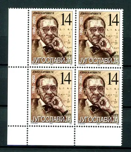 Jugoslawien 4er Block 3060 postfrisch Persönlichkeiten #OZ1593