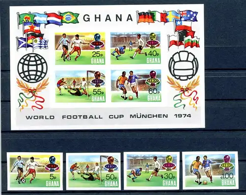 Ghana 564-567 B + Block 57 B postfrisch Fußball WM 1974 #GE594