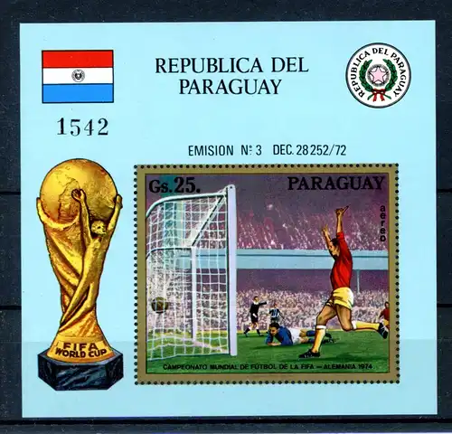 Paraguay Block 207 postfrisch Fußball WM 1974 #GE598