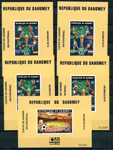 Dahomey Einzelblöcke 566-570 postfrisch Fußball WM 1974 #GI520