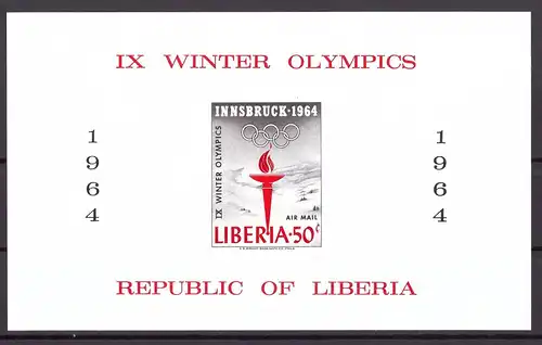 Liberia Block 28 postfrisch Olympia 1964 Innsbruck #HL116