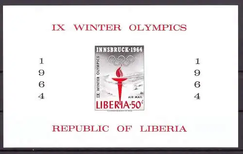 Liberia Block 28 postfrisch Olympia 1964 Innsbruck #HL116