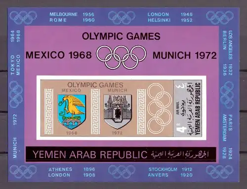 Jemen arab. Republik Block 84 B postfrisch Olympiade 1968 #HL118