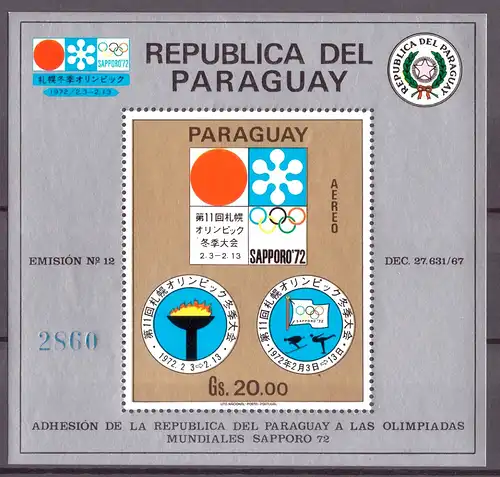 Paraguay Block 150 postfrisch Olympiade 1972 #HL149