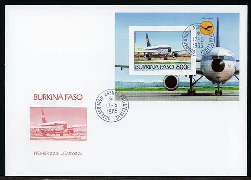 Burkina Faso Einzelblock 1026 Flugzeuge Ersttagesbrief/FDC #IX328