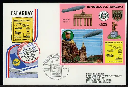 Paraguay Block 299 Zeppelin Ersttagesbrief/FDC #IX329