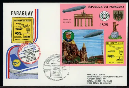 Paraguay Block 299 Zeppelin Ersttagesbrief/FDC #IX329
